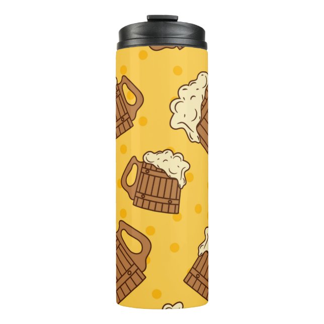Nahtloses Muster mit Holzfaser-Bier, p Thermosbecher (Vorderseite)