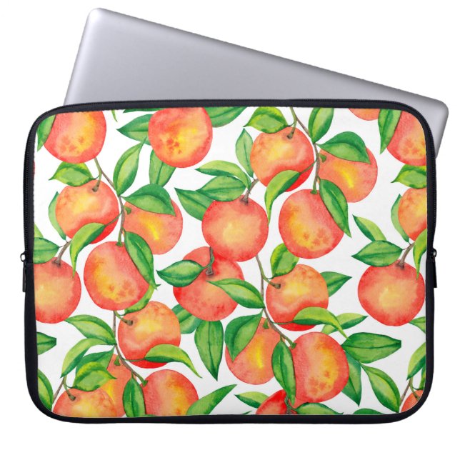 Nahtloses Muster mit Mandarinen in Aquarellfarbe Laptopschutzhülle (Vorderseite)