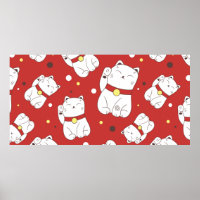 Nahtloses Muster mit Maneki-Neko-Katzenhand gezoge