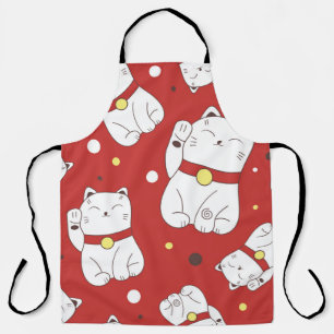Nahtloses Muster mit Maneki-Neko-Katzenhand gezoge Schürze