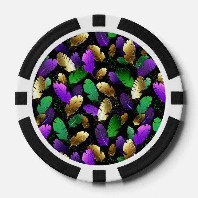 Nahtloses Muster mit Mardi Gras-Federn Pokerchips (Vorderseite)