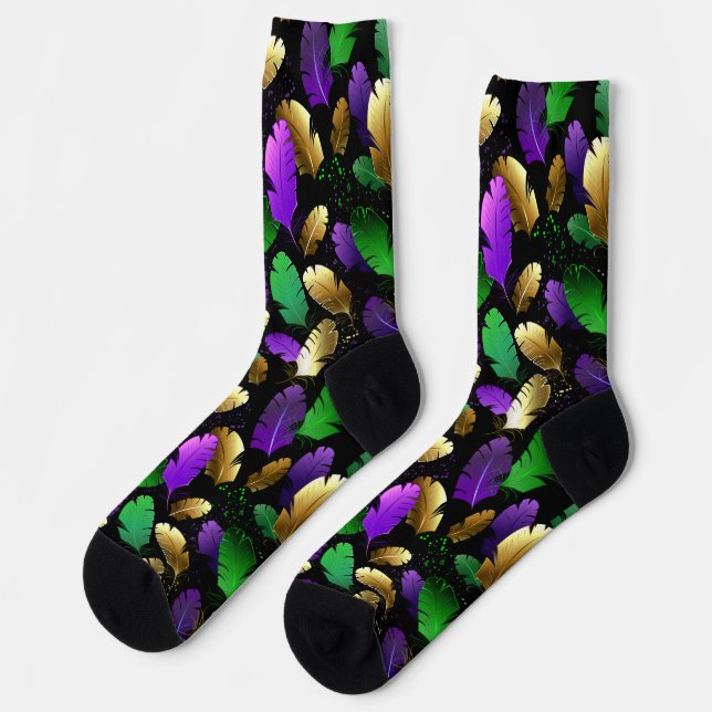 Nahtloses Muster mit Mardi Gras-Federn Socken (Linkes Detail)