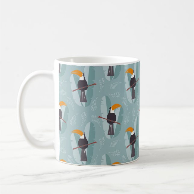 Nahtloses Muster mit niedlichem Dschungelpapagei-T Kaffeetasse (Links)