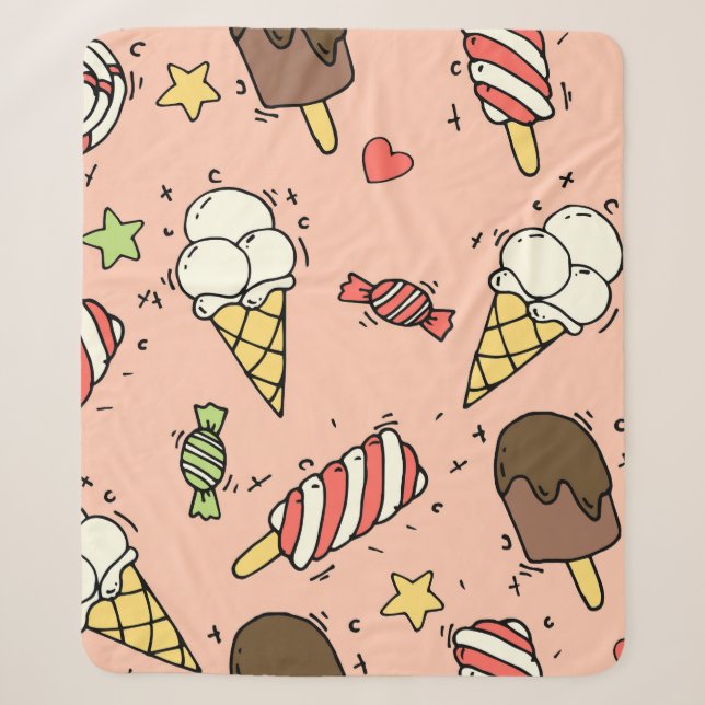 Nahtloses Muster mit niedlichem Eis und Lollipops Sherpadecke (Vorderseite)