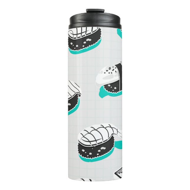 Nahtloses Muster mit Nigiri-Sushi Thermosbecher (Vorderseite)