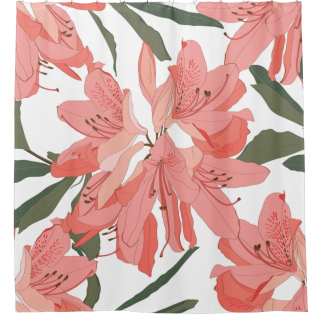 Nahtloses Muster mit Oleander-Blume. Blumenkäppche Duschvorhang (Vorderseite)