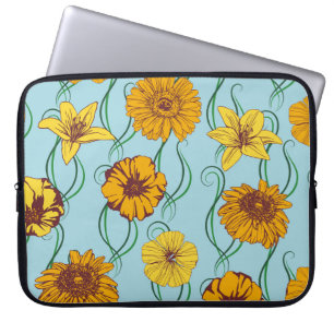 Nahtloses Muster mit orangefarbenen Blume wilder R Laptopschutzhülle