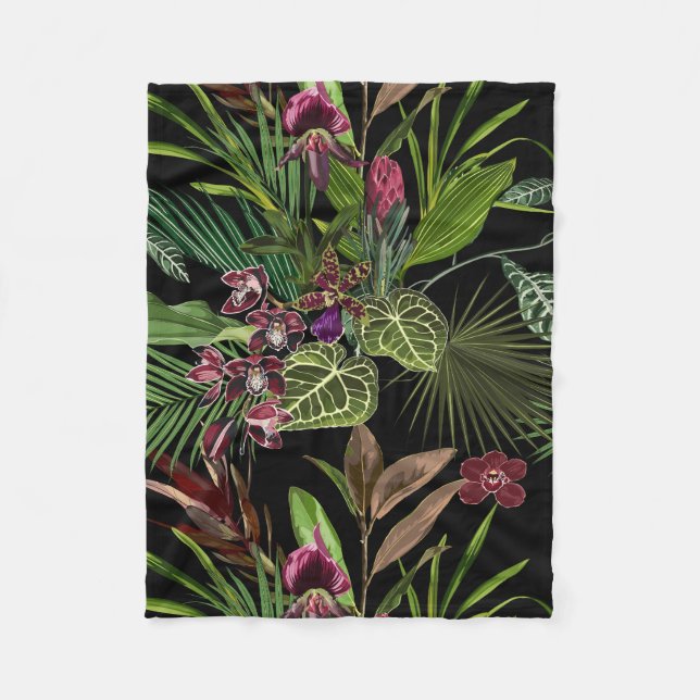 Nahtloses Muster mit Orchideen und Protea-Blume. Fleecedecke (Vorderseite)