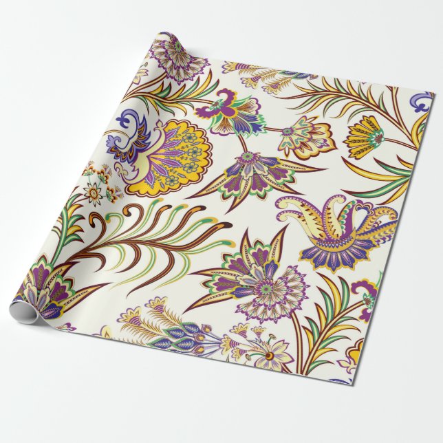 Nahtloses Muster mit Paisley und Blütenpaisley Geschenkpapier (Ungerollt)