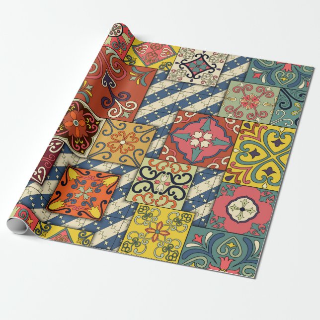 Nahtloses Muster mit portugiesischen Fliesen in Ta Geschenkpapier (Ungerollt)