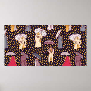 Nahtloses Muster mit regnerischem Wetter. Unsichtb Poster