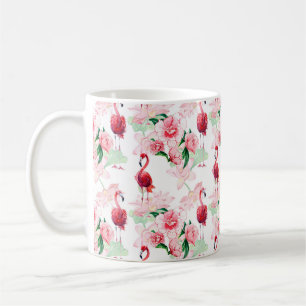 Nahtloses Muster mit rosa Flamingo Kaffeetasse