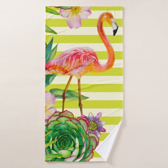  Nahtloses Muster mit rosa Flamingo und exotischem Badehandtuch (Badehandtuch)
