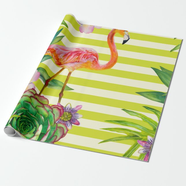  Nahtloses Muster mit rosa Flamingo und exotischem Geschenkpapier (Ungerollt)