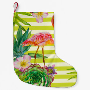 Nahtloses Muster mit rosa Flamingo und exotischem Kleiner Weihnachtsstrumpf