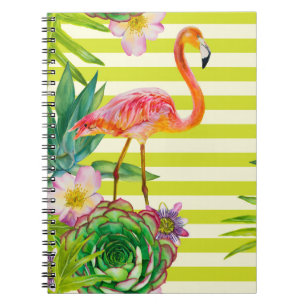 Nahtloses Muster mit rosa Flamingo und exotischem  Notizblock