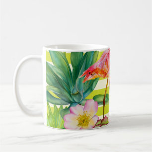 nahtloses Muster mit rosa Flamingo und exotischen Kaffeetasse
