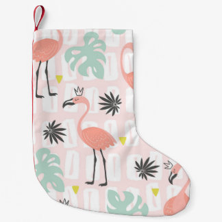 Nahtloses Muster mit rosa Flamingos und Palmblätte Kleiner Weihnachtsstrumpf
