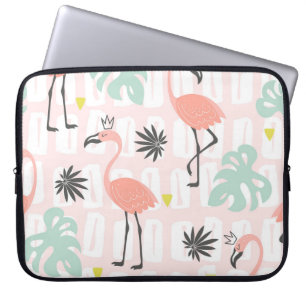 Nahtloses Muster mit rosa Flamingos und Palmblätte Laptopschutzhülle