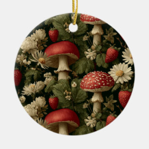 Nahtloses Muster mit rotem Fliegenpilz und Blumen Keramik Ornament
