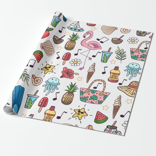 Nahtloses Muster mit Sommerelementen. Darstellung Geschenkpapier (Ungerollt)