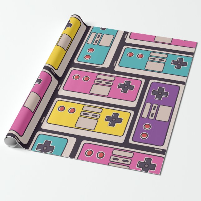 Nahtloses Muster mit Spieljoysticks. Farbige Krank Geschenkpapier (Ungerollt)