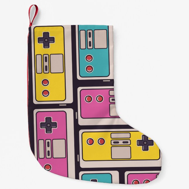 Nahtloses Muster mit Spieljoysticks. Farbige Krank Kleiner Weihnachtsstrumpf (Vorderseite)