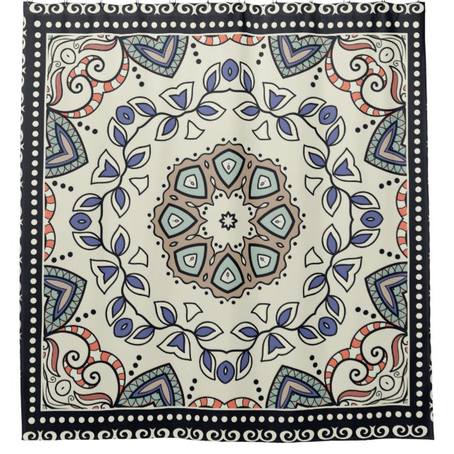 Nahtloses Muster mit Stammes-Mandala Duschvorhang (Vorderseite)