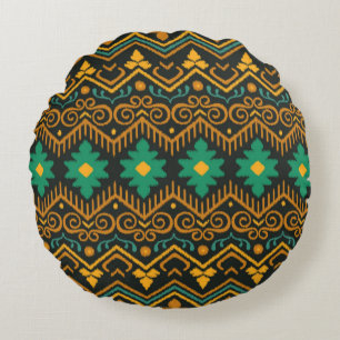 Nahtloses Muster mit Stickerei. Ikat Fabric. Eth Rundes Kissen
