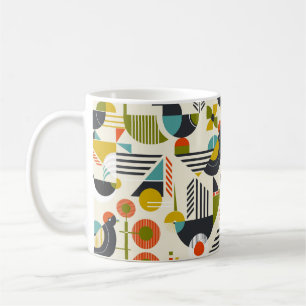 Nahtloses Muster mit stilisierten Vögeln in Retro Kaffeetasse