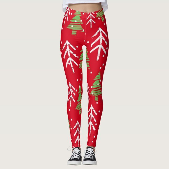 Nahtloses Muster mit stilisierten Weihnachtsbaumen Leggings (Vorderseite)