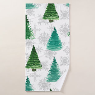 Nahtloses Muster mit Tannenbaum und Schneeflocken. Badehandtuch