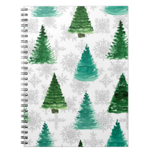 Nahtloses Muster mit Tannenbaum und Schneeflocken. Notizblock