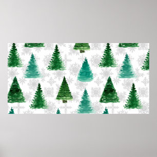 Nahtloses Muster mit Tannenbaum und Schneeflocken. Poster