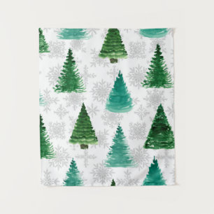 Nahtloses Muster mit Tannenbaum und Schneeflocken. Wandteppich