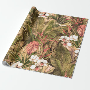 Nahtloses Muster mit tropischen Blätter und Blume. Geschenkpapier