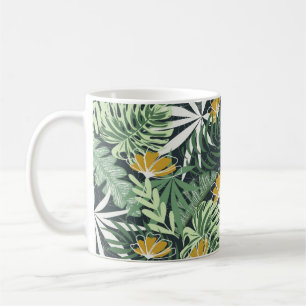 Nahtloses Muster mit tropischen Blätter und Blume Kaffeetasse