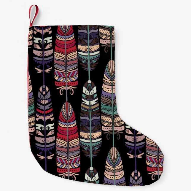 Nahtloses Muster mit Vogelfedern. Tribal Art a Kleiner Weihnachtsstrumpf (Vorderseite)