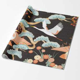 Nahtloses Muster mit Vögeln. Kranich Heron. Japan Geschenkpapier