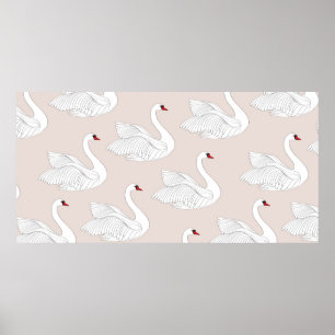 Nahtloses Muster mit weißen Schwänen. Weißer Vogel Poster