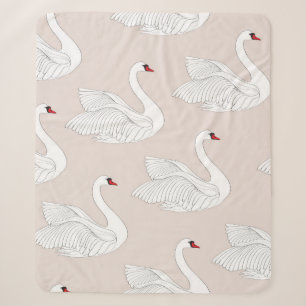 Nahtloses Muster mit weißen Schwänen. Weißer Vogel Sherpadecke