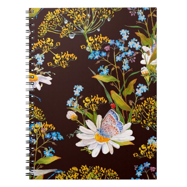 Nahtloses Muster mit Wildblumen Notizblock (Vorderseite)