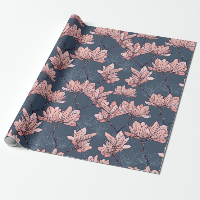 Nahtloses Muster mit wunderschönen magnolischen Bl Geschenkpapier (Ungerollt)