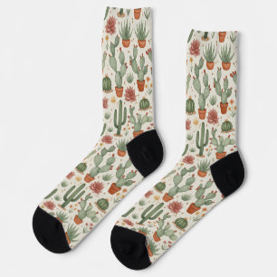 Nahtloses Muster mit Wüstenkakteen Sukkulenten Socken