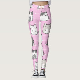 Nahtloses Muster Niedlich Kawaii Cats Herzlinie Leggings