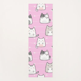 Nahtloses Muster Niedlich Kawaii Cats Herzlinie Yogamatte