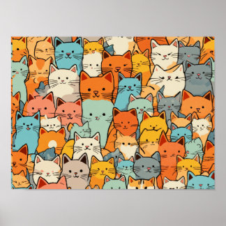 Nahtloses Muster Niedlich Kawaii Cats Poster