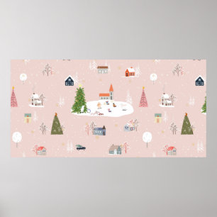 Nahtloses Muster Niedliche Weihnachtslandschaft im Poster