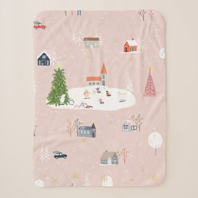 Nahtloses Muster Niedliche Weihnachtslandschaft im Sherpadecke (Vorderseite)
