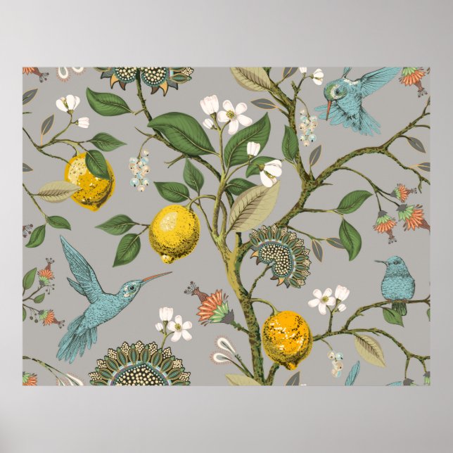 Nahtloses Muster ohne Blumen. Botanische Tapete. P Poster (Vorne)